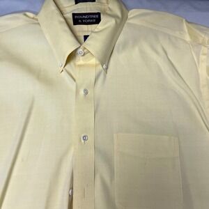Roundtree & Yorke Dress Shirt 80s Two-Ply Pinpoint Button Down Yellow 17/34